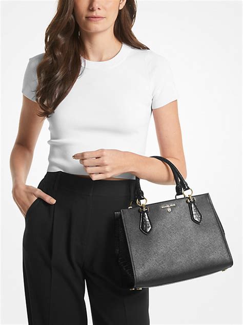 michael kors saffiano leather charm satchel white inside|Michael Kors marilyn medium.